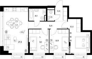 3-к квартира, вторичка, 65м2, 8/13 этаж