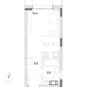 Студия квартира, вторичка, 22м2, 3/7 этаж