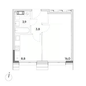 1-к квартира, строящийся дом, 33м2, 7/7 этаж