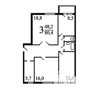 3-к квартира, вторичка, 81м2, 8/14 этаж