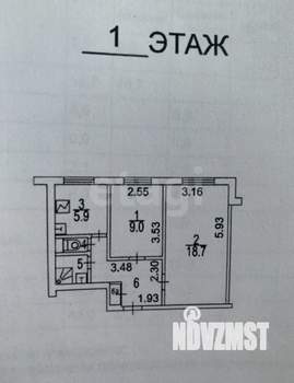 2-к квартира, вторичка, 44м2, 1/9 этаж