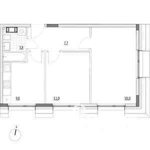 2-к квартира, строящийся дом, 51м2, 4/7 этаж