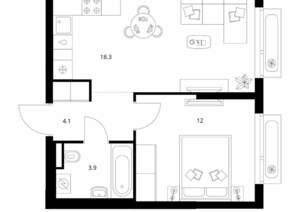 1-к квартира, вторичка, 38м2, 10/21 этаж