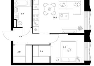 1-к квартира, вторичка, 41м2, 3/13 этаж
