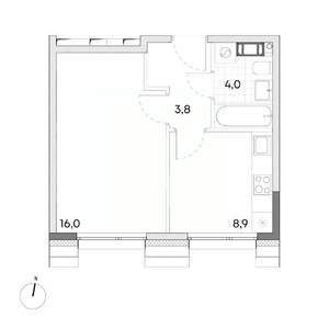 1-к квартира, строящийся дом, 33м2, 6/7 этаж