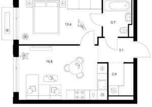 1-к квартира, вторичка, 40м2, 8/13 этаж