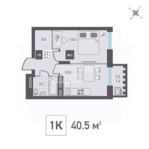 1-к квартира, вторичка, 41м2, 5/15 этаж