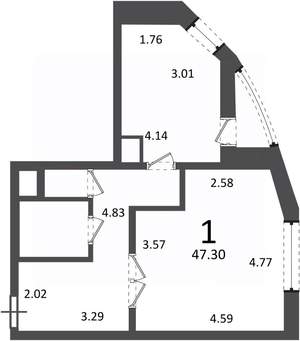 1-к квартира, вторичка, 47м2, 15/19 этаж
